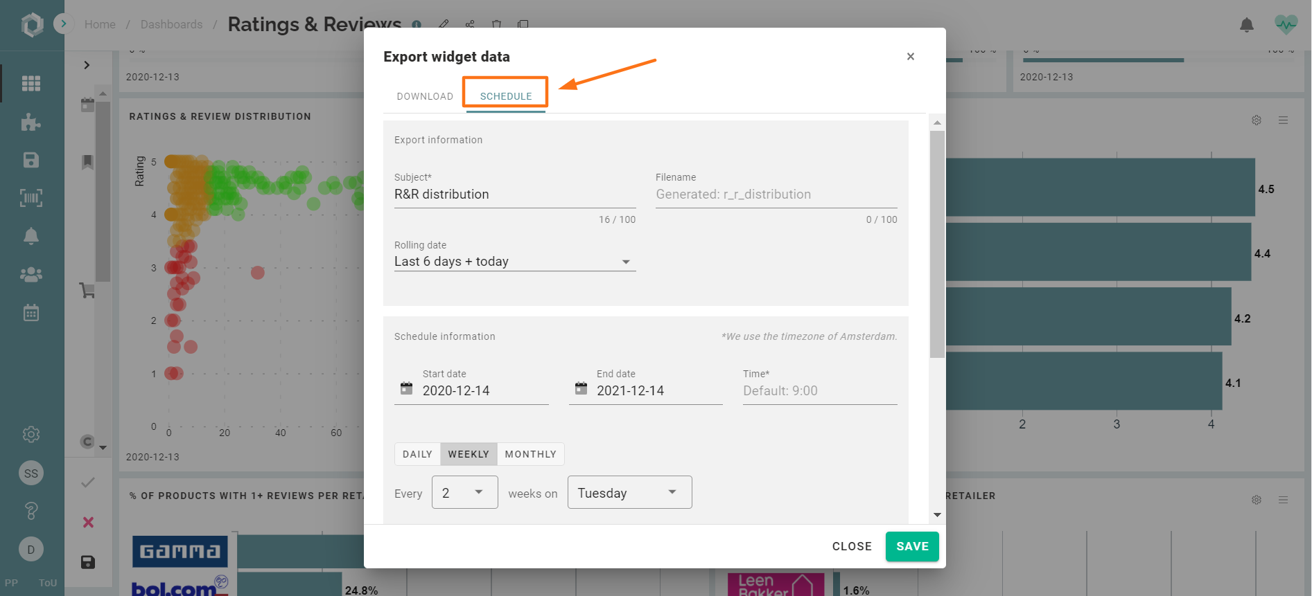 schedule data export ecommerce analytcs